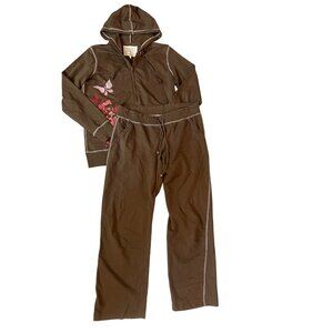 Pure Simple Natural Brown Lounge Set Women’s Size L Y2K Sweatsuit Floral Pattern